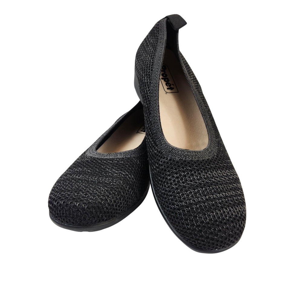 Propet Womens Black Knit Slip On Wedge Ballet Flats Sz 9.5M WCX074M Casual Shoes